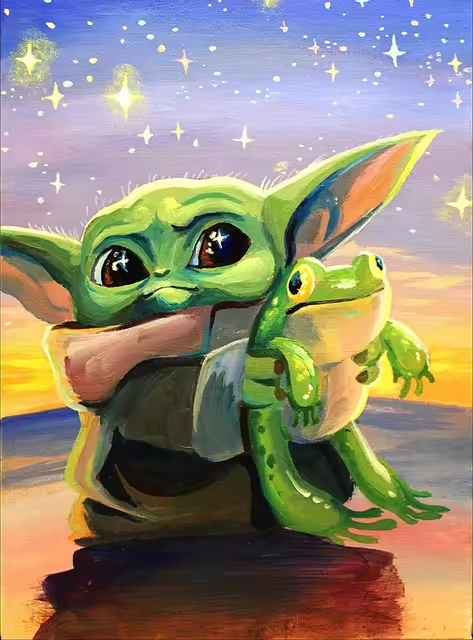 Malen Nach Zahlen - Din Grogu Und Der Grüne Frosch