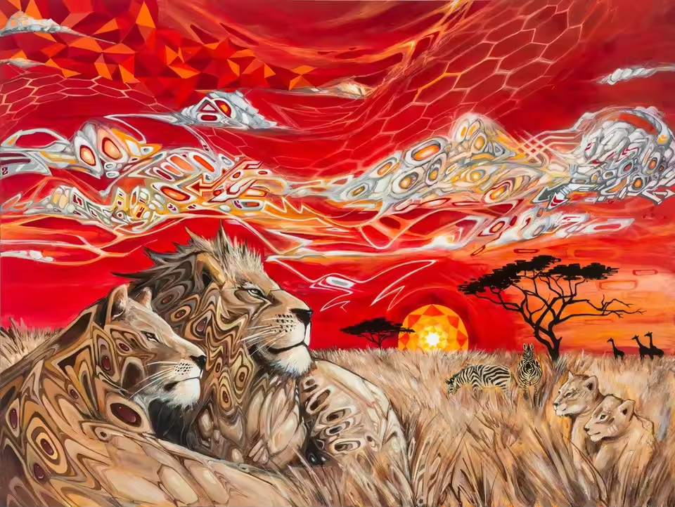 Malen Nach Zahlen - Löwe Und Abstrakter Sonnenuntergang