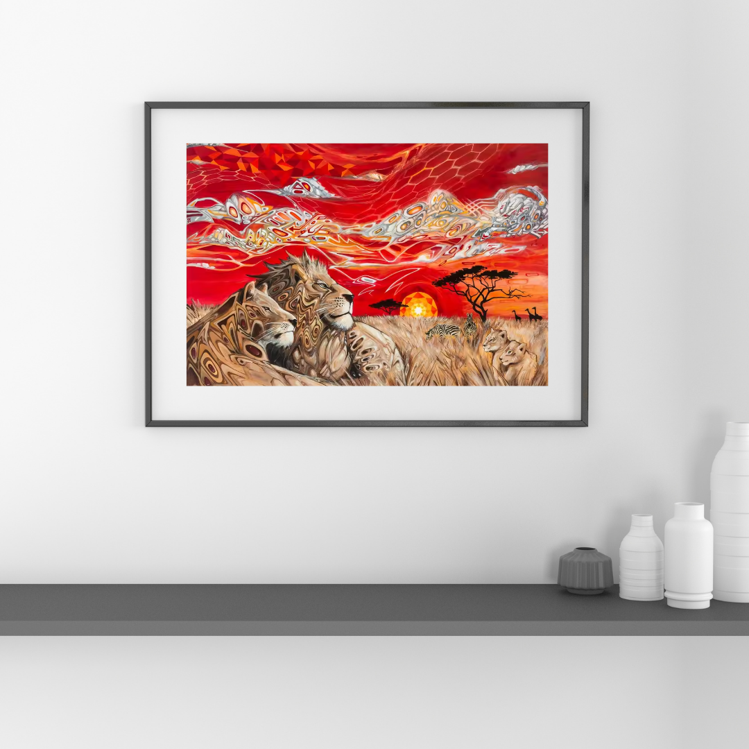 Malen Nach Zahlen - Löwe Und Abstrakter Sonnenuntergang