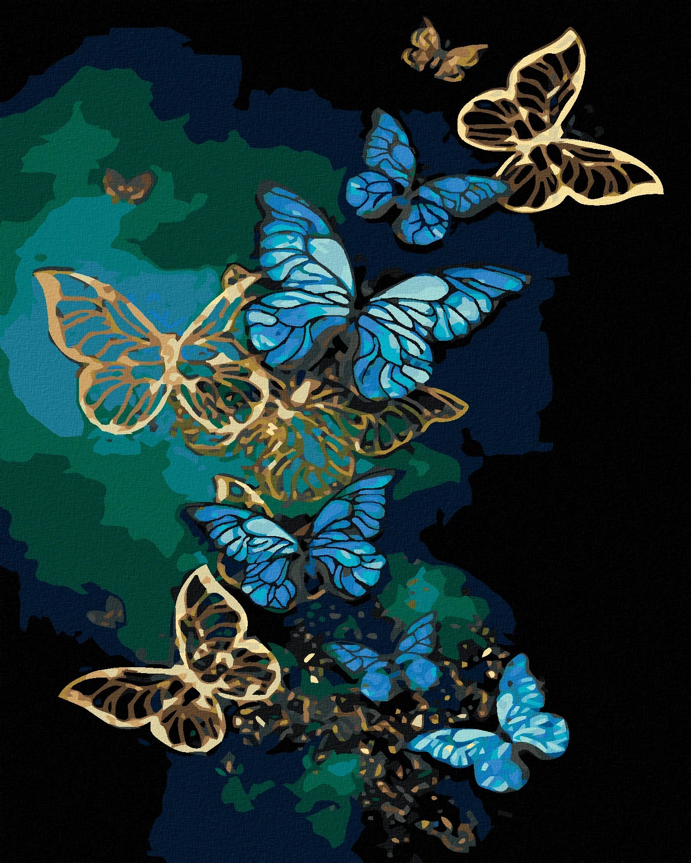 Malen Nach Zahlen - Blau Goldene Schmetterlinge