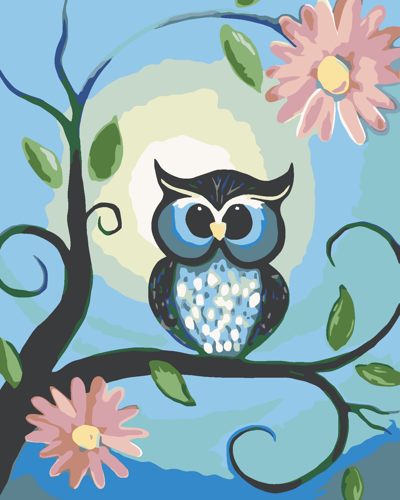 Malen Nach Zahlen - Blaue Eule Und Blumen