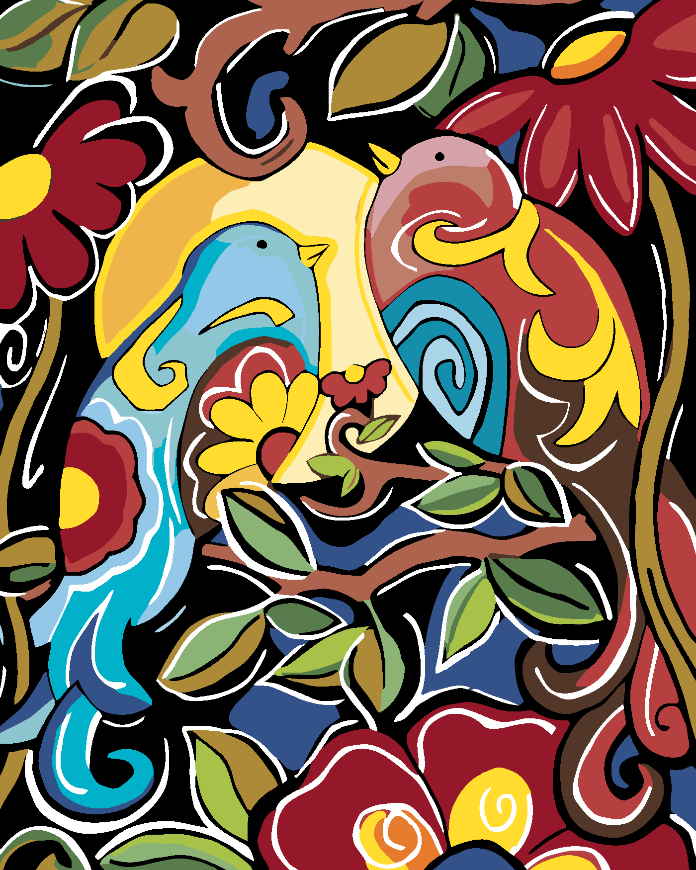 Malen Nach Zahlen - Blumengemälde Mit Vöglein