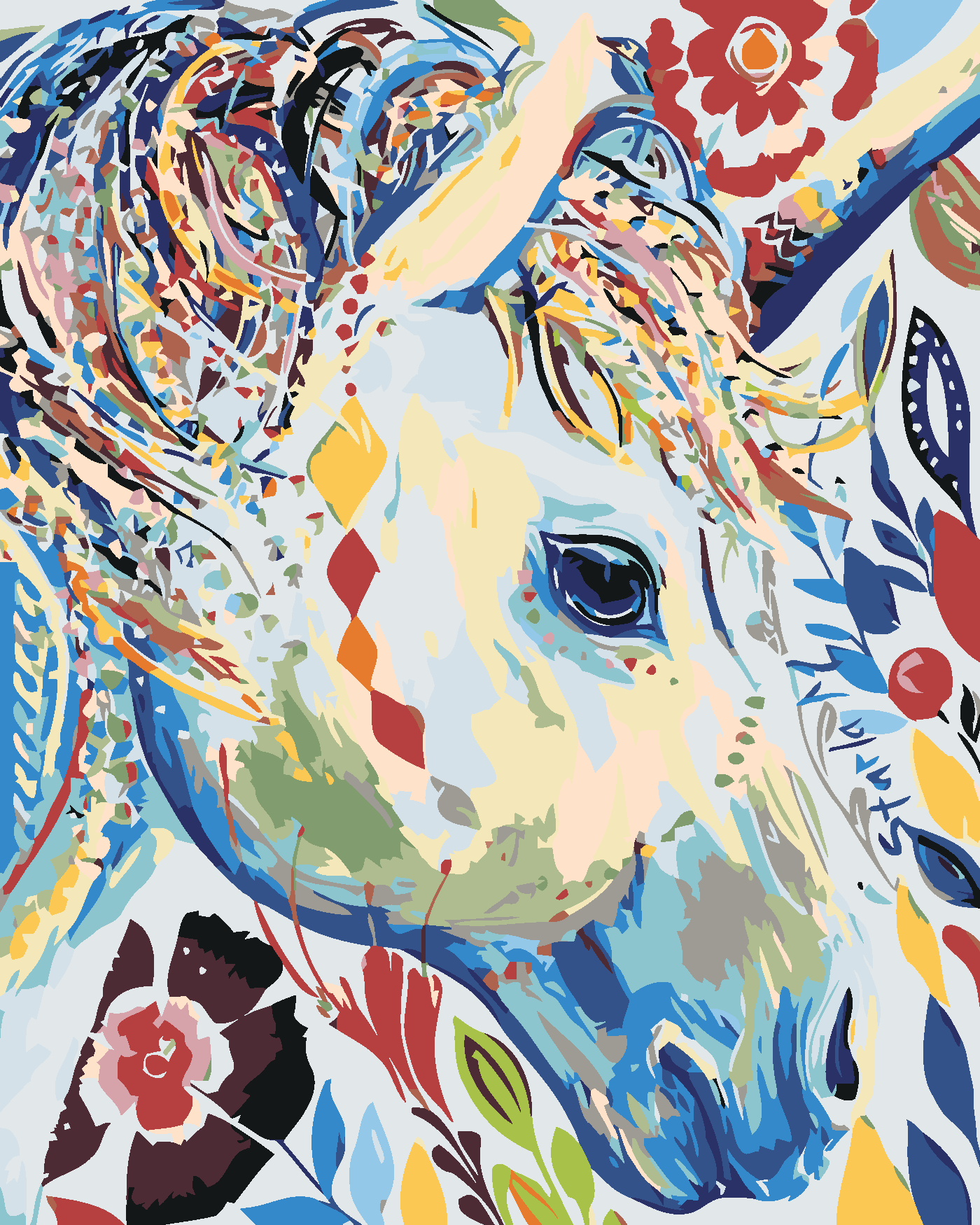 Malen Nach Zahlen - Blumige Ưeiße Stute