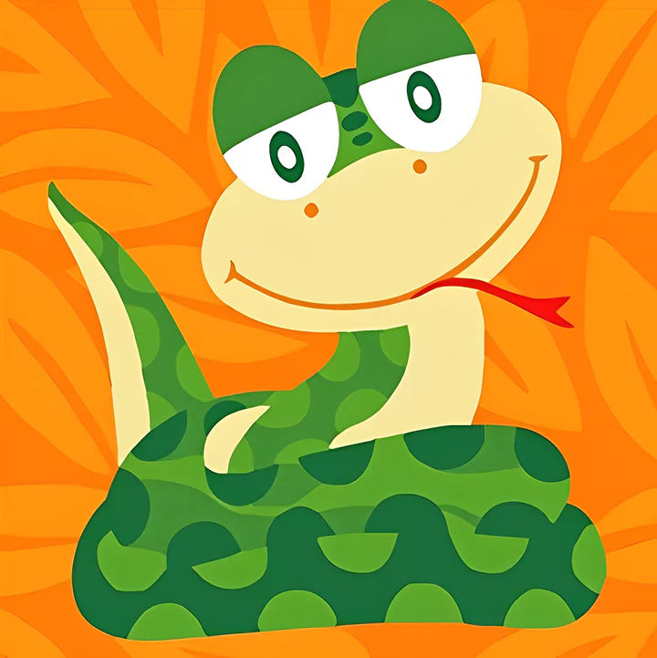 Malen Nach Zahlen - Lächelnde grüne Cartoon-Schlange