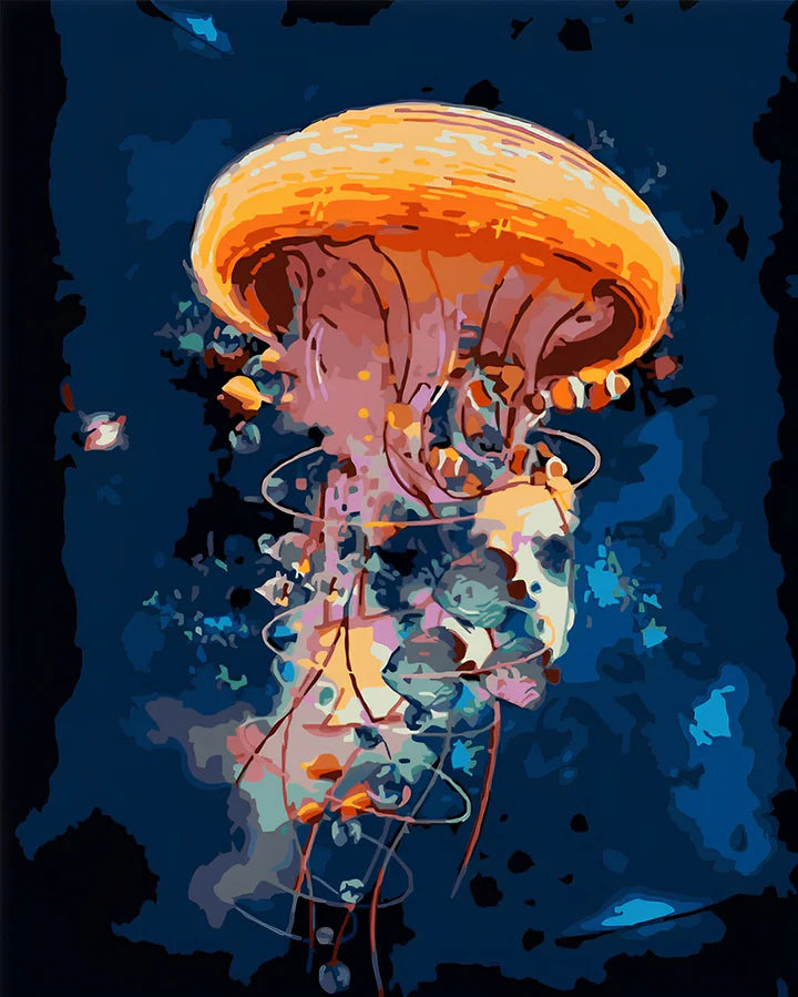 Malen Nach Zahlen - Orange Qualle in der See