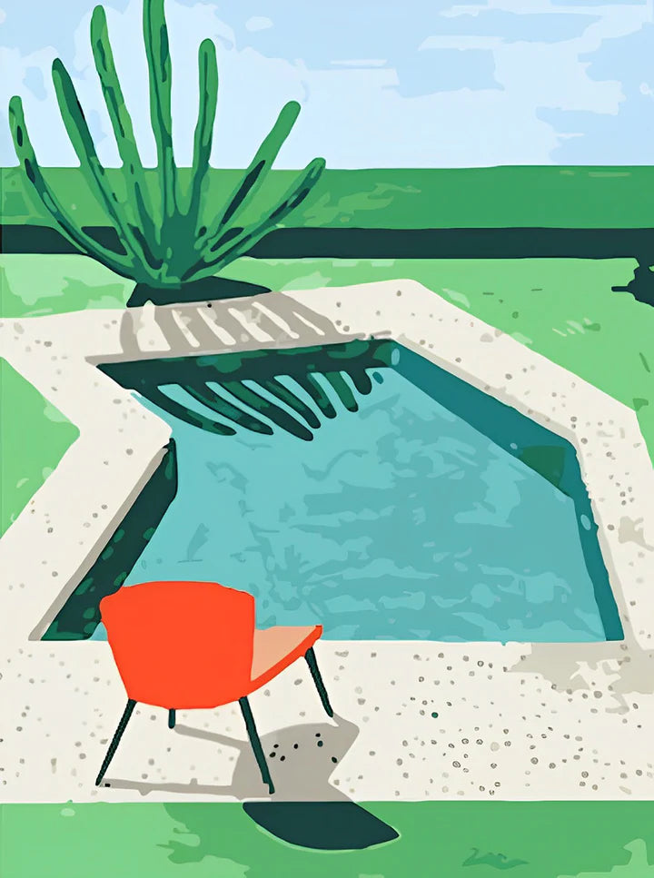 Malen Nach Zahlen - Roter Stuhl und Schwimmbad