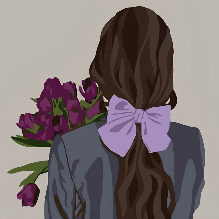 Malen Nach Zahlen - Schöne Frau mit lila Tulpen