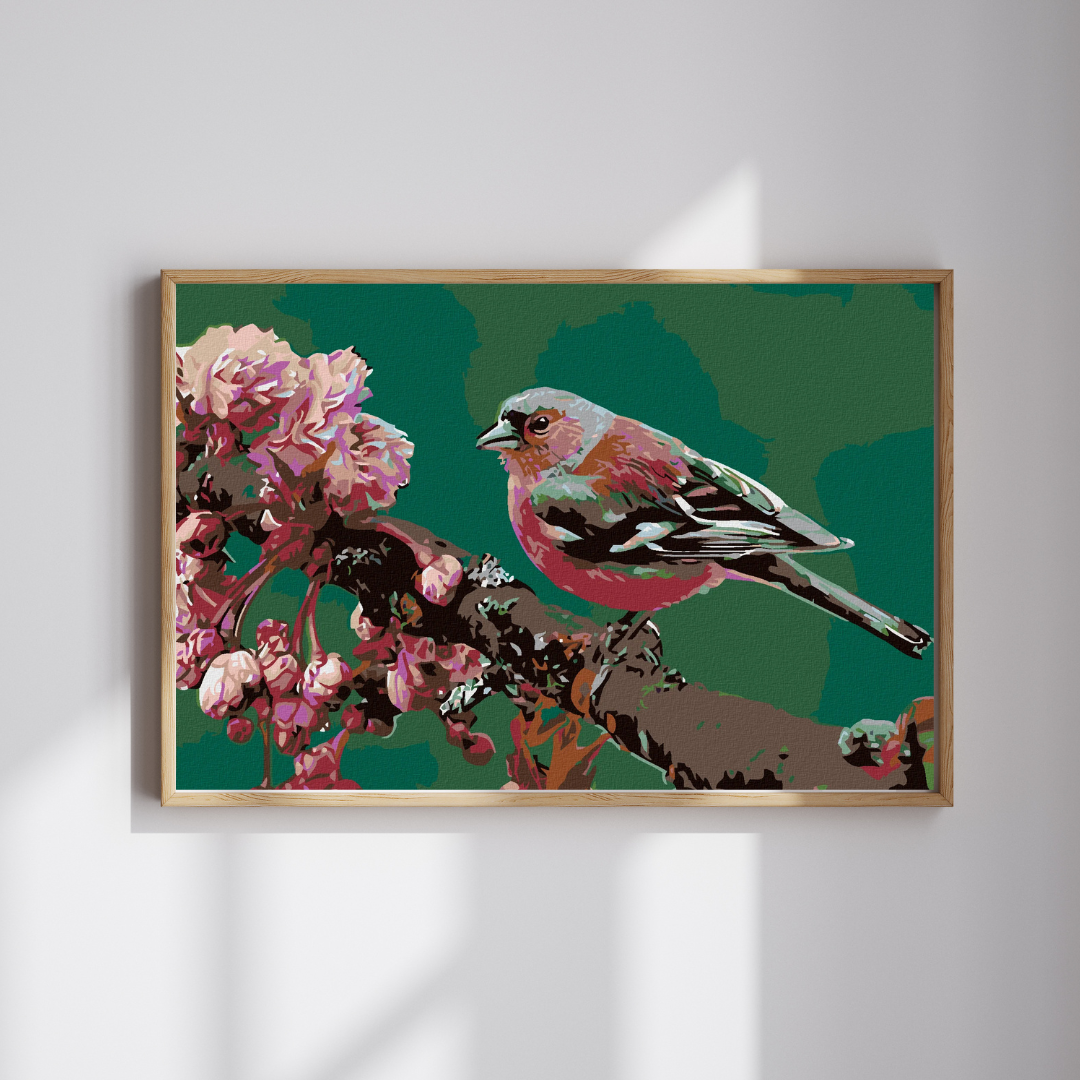 Malen Nach Zahlen - Blühende Kirschblüte Und Rosa Vöglein