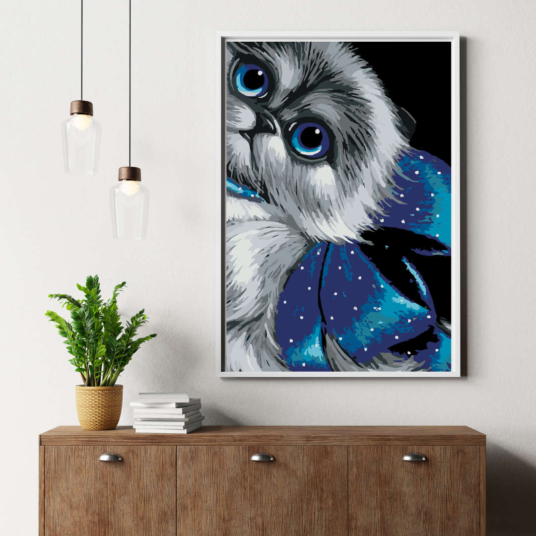 Malen Nach Zahlen - Blauäugiges Kätzchen Mit Schleife