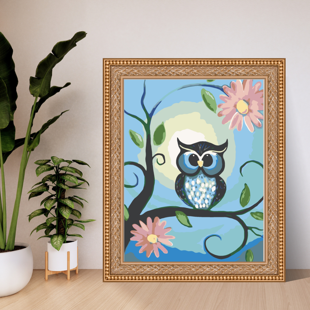 Malen Nach Zahlen - Blaue Eule Und Blumen