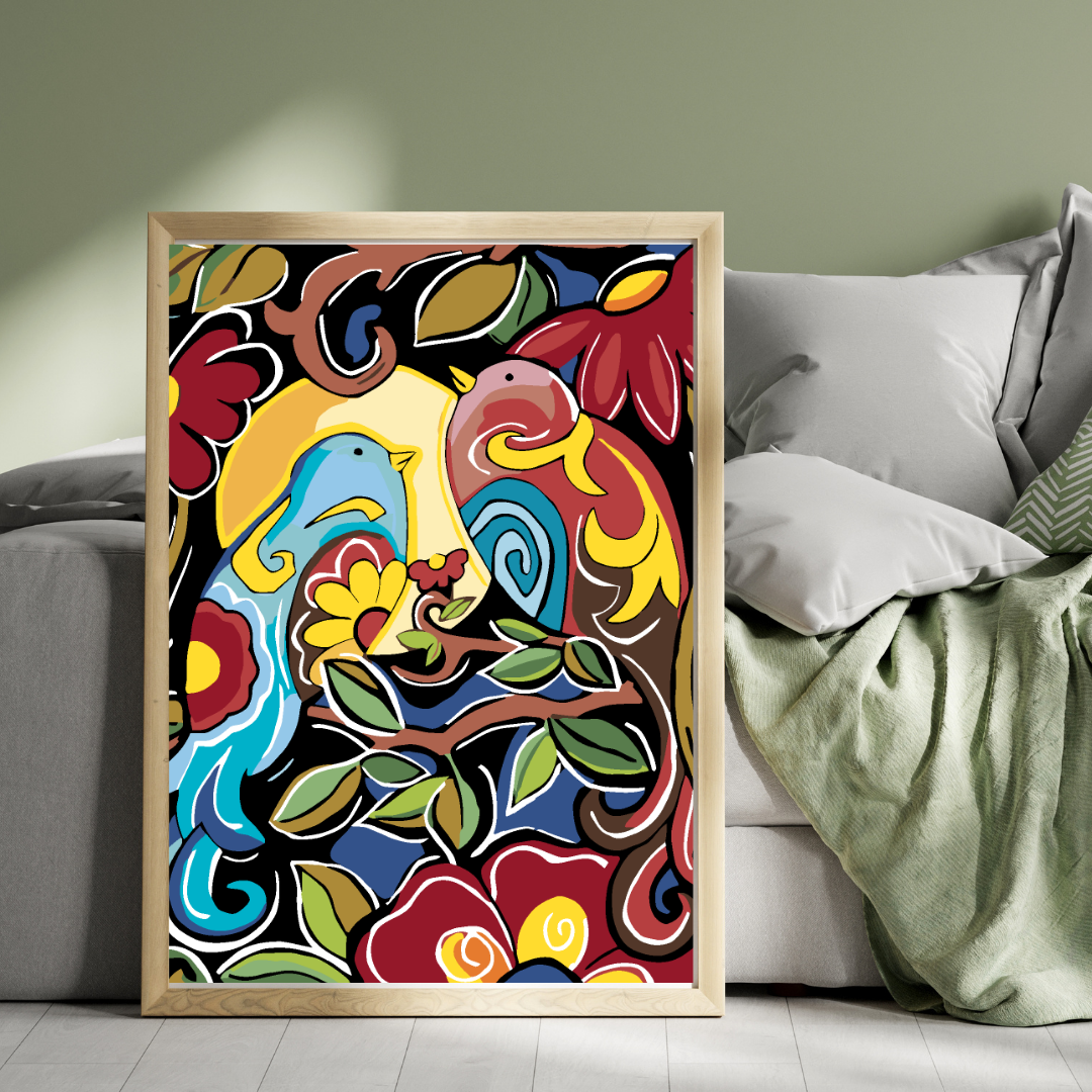 Malen Nach Zahlen - Blumengemälde Mit Vöglein