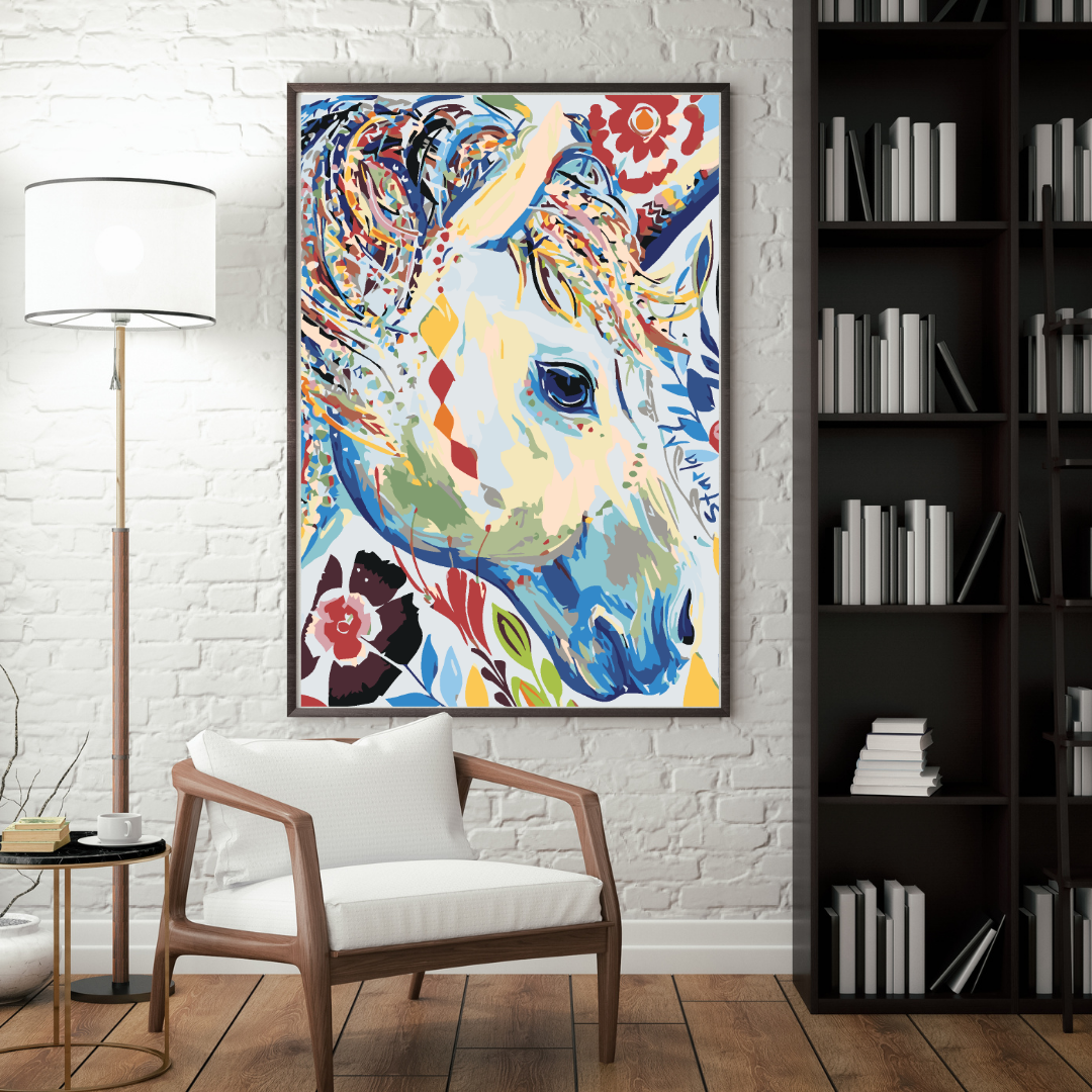 Malen Nach Zahlen - Blumige Ưeiße Stute