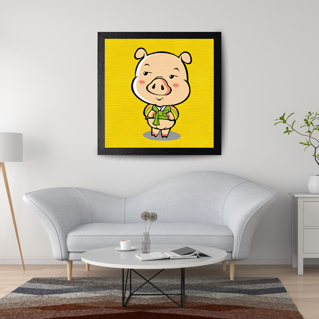 Malen Nach Zahlen - Cartoon-Schwein auf gelbem Hintergrund