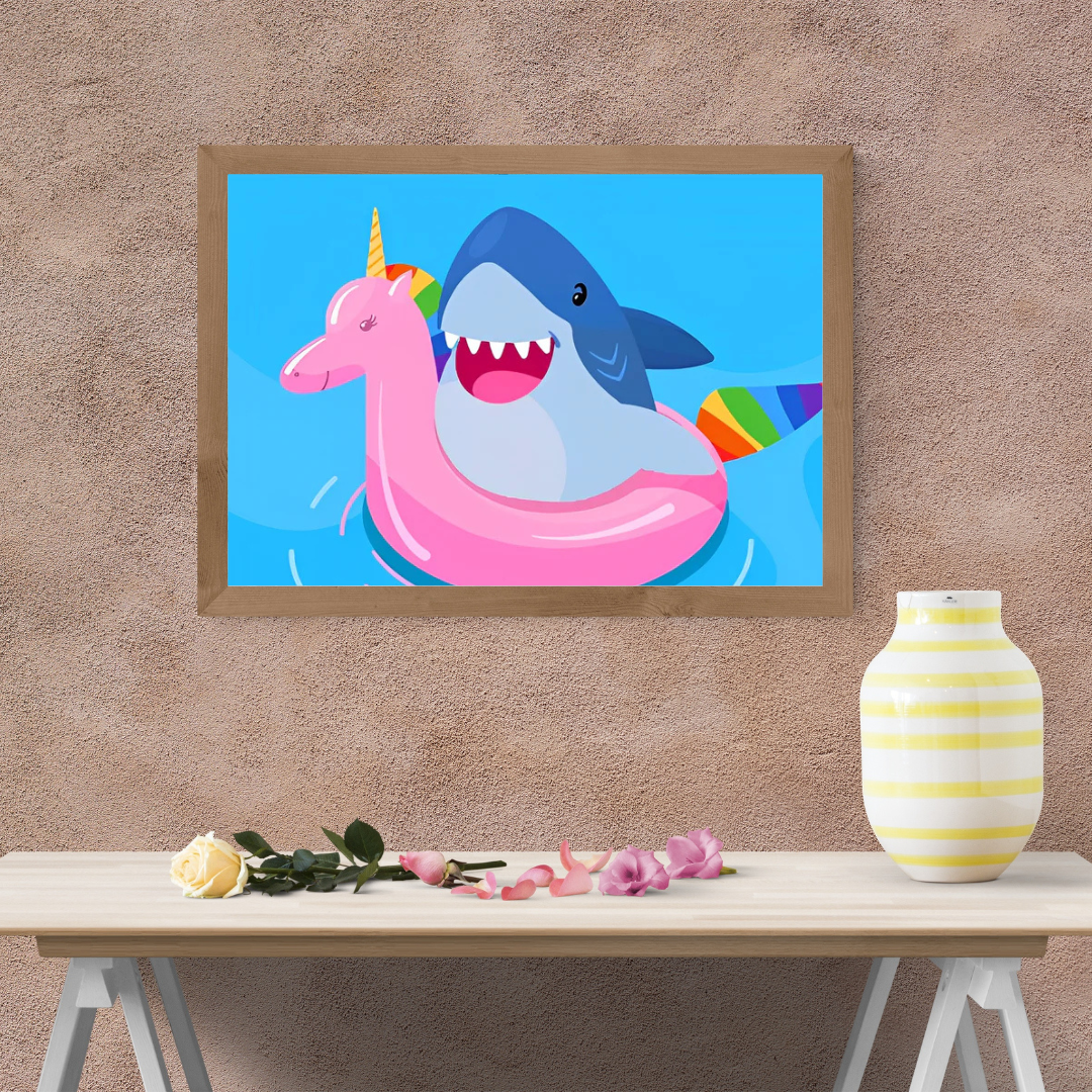 Malen Nach Zahlen - Cartoon Haifisch auf Meer