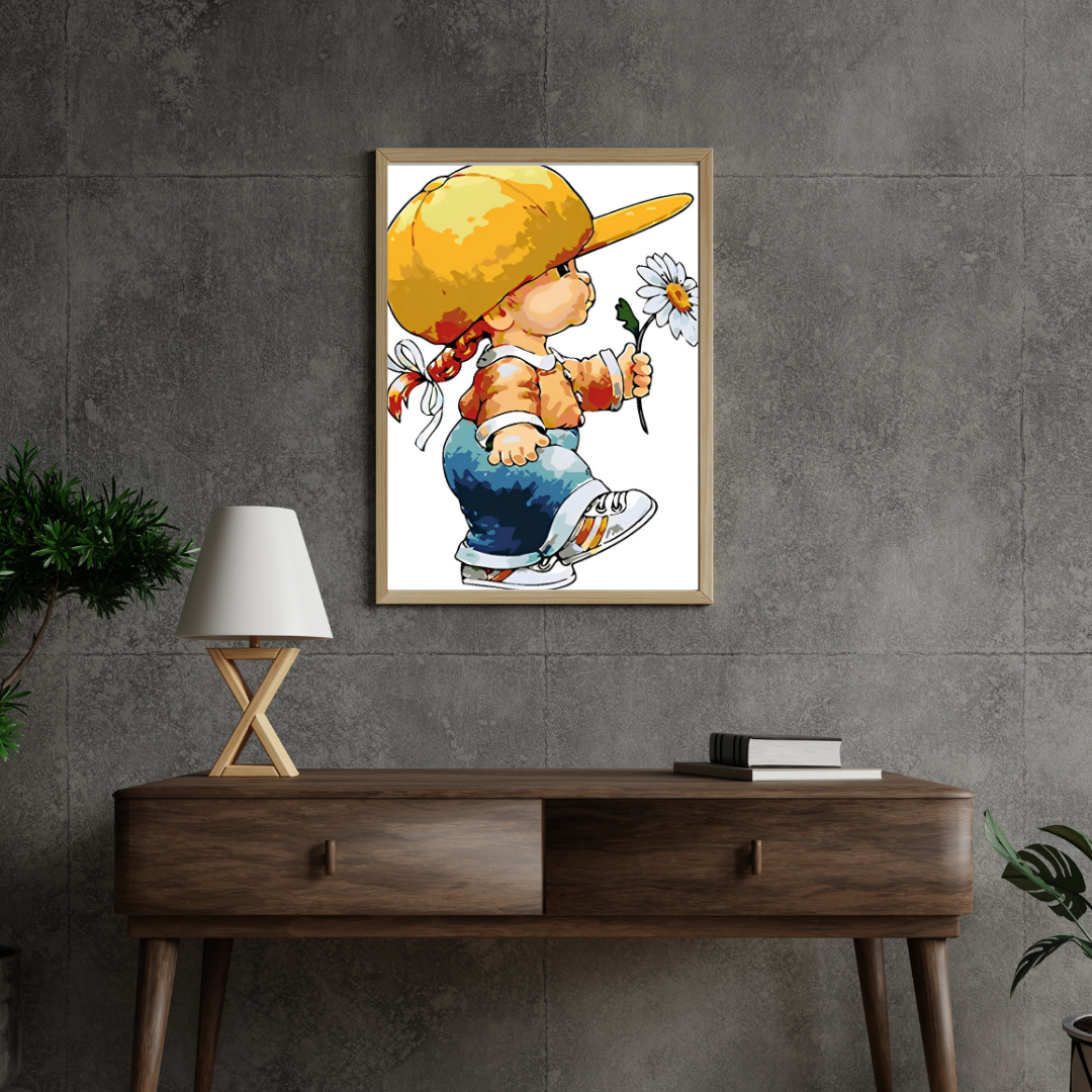 Malen Nach Zahlen - Cartoon Mädchen mit Gänseblümchen