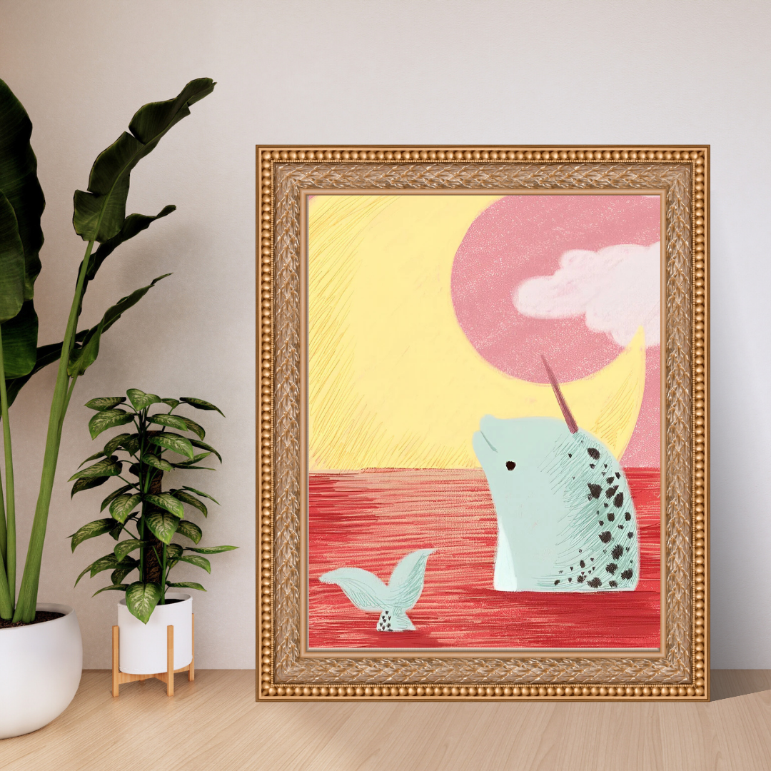 Malen Nach Zahlen - Cartoon Wal im roten Meer