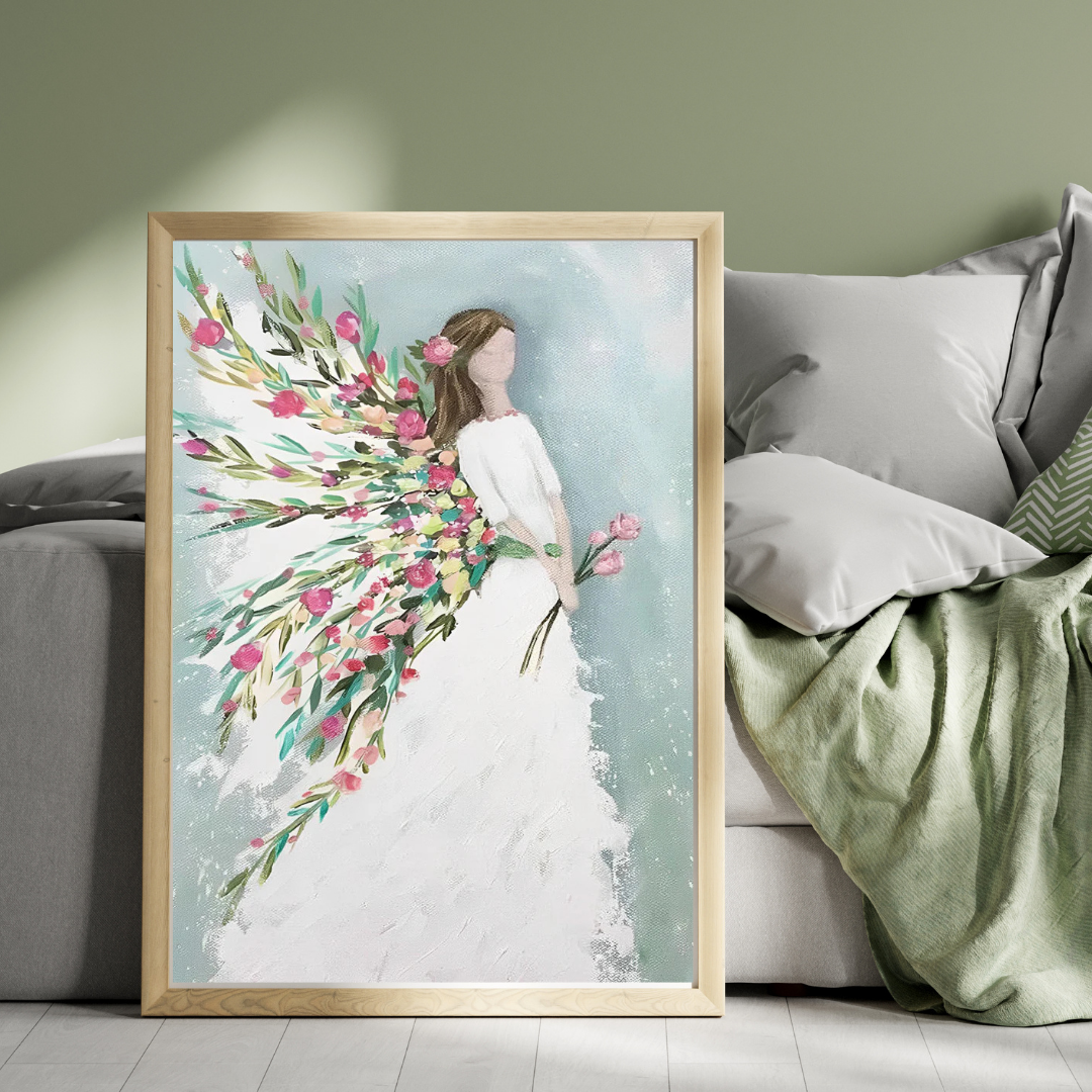 Malen Nach Zahlen - Engel mit Flügeln aus Blumen