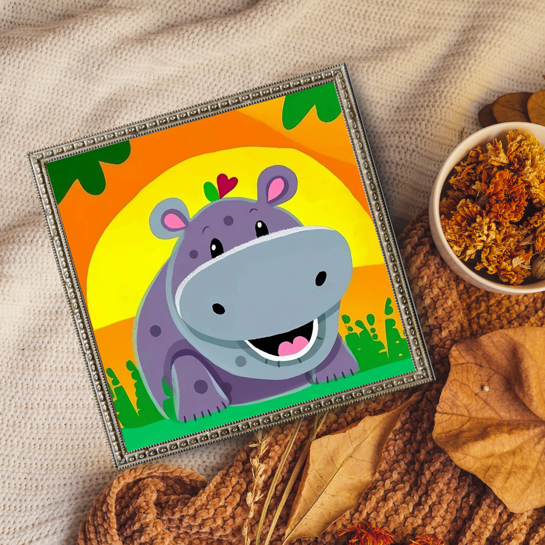 Malen Nach Zahlen - Flusspferd bei Sonnenuntergang