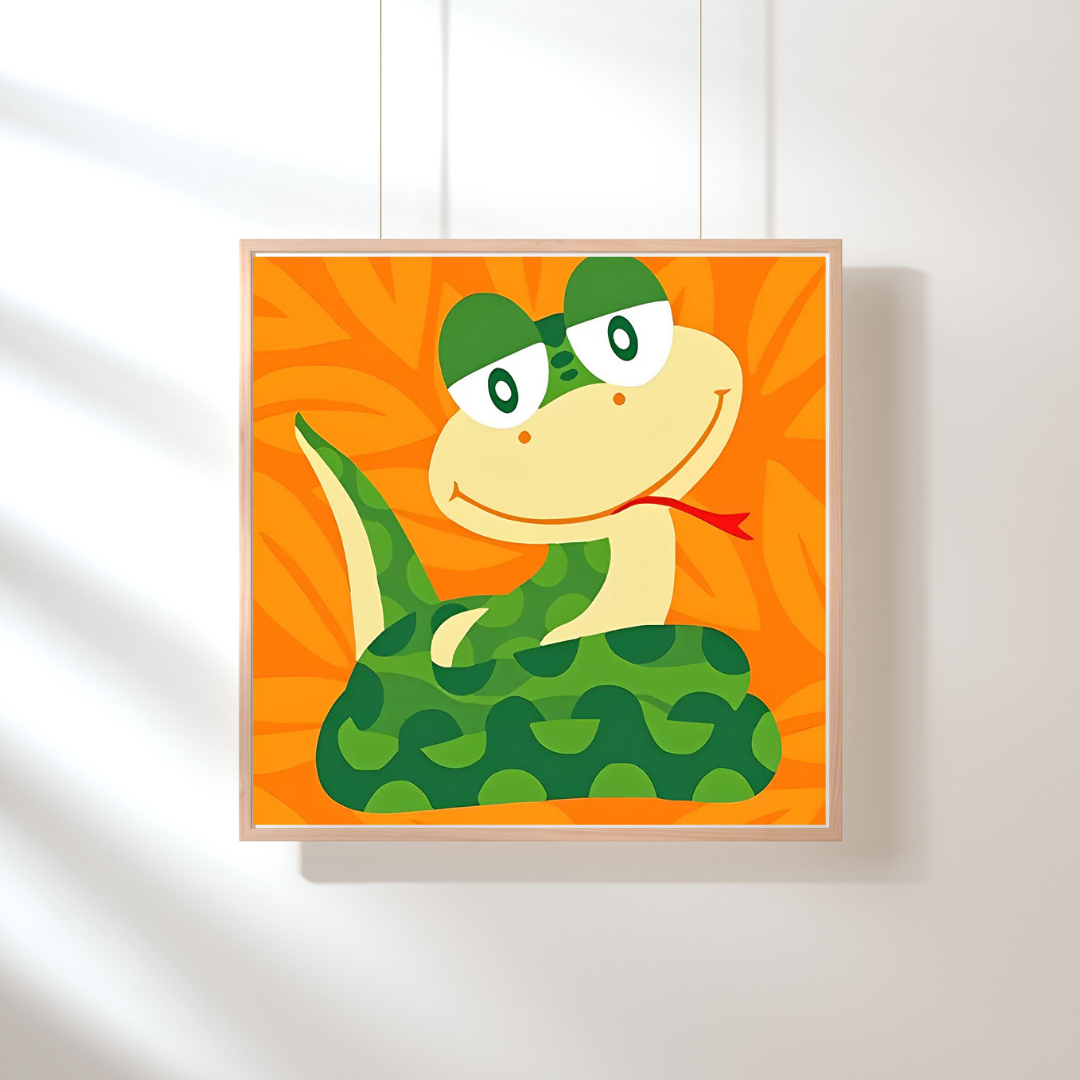 Malen Nach Zahlen - Lächelnde grüne Cartoon-Schlange