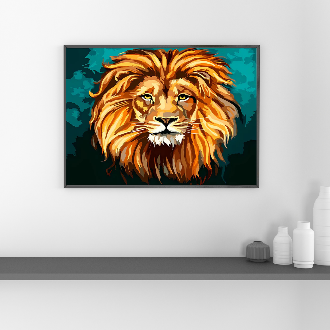 Malen Nach Zahlen - Löwe auf grünem Hintergrund