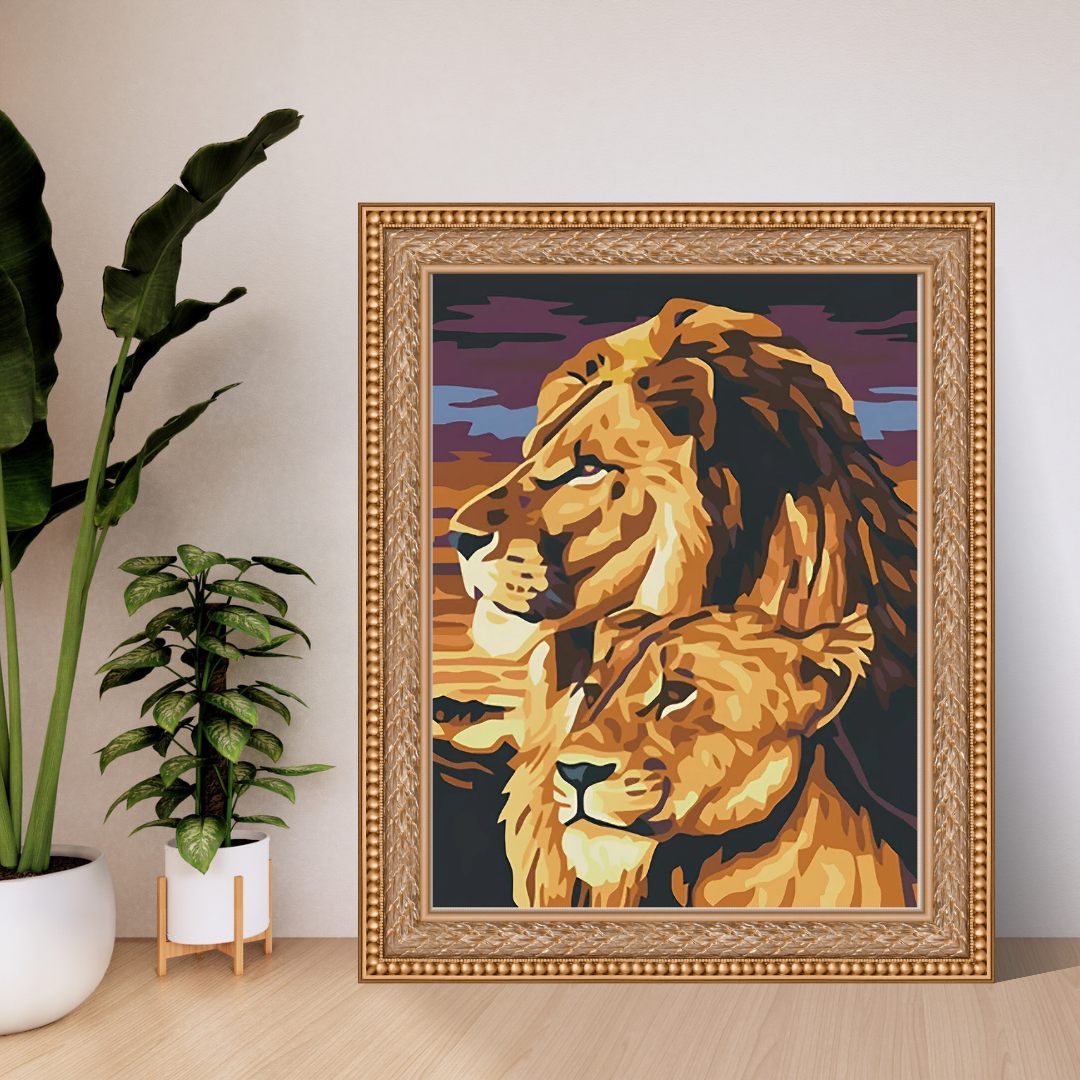 Malen Nach Zahlen - Löwe und Löwin liegen nebeneinander