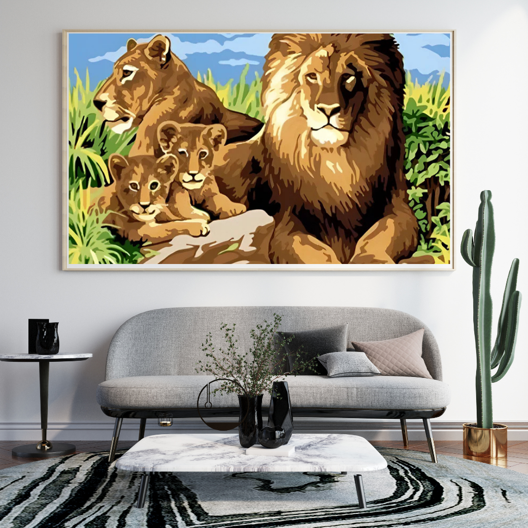 Malen Nach Zahlen - Löwenfamilie auf der Savanne