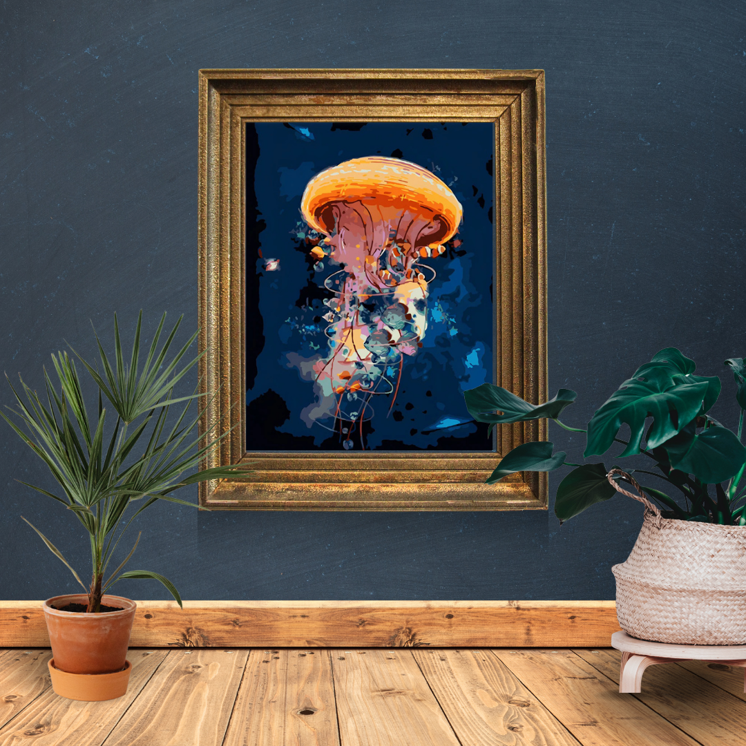 Malen Nach Zahlen - Orange Qualle in der See