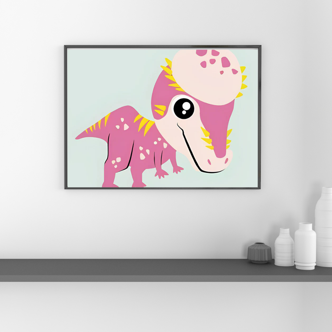 Malen Nach Zahlen - Rosa Cartoon Dinosaurier