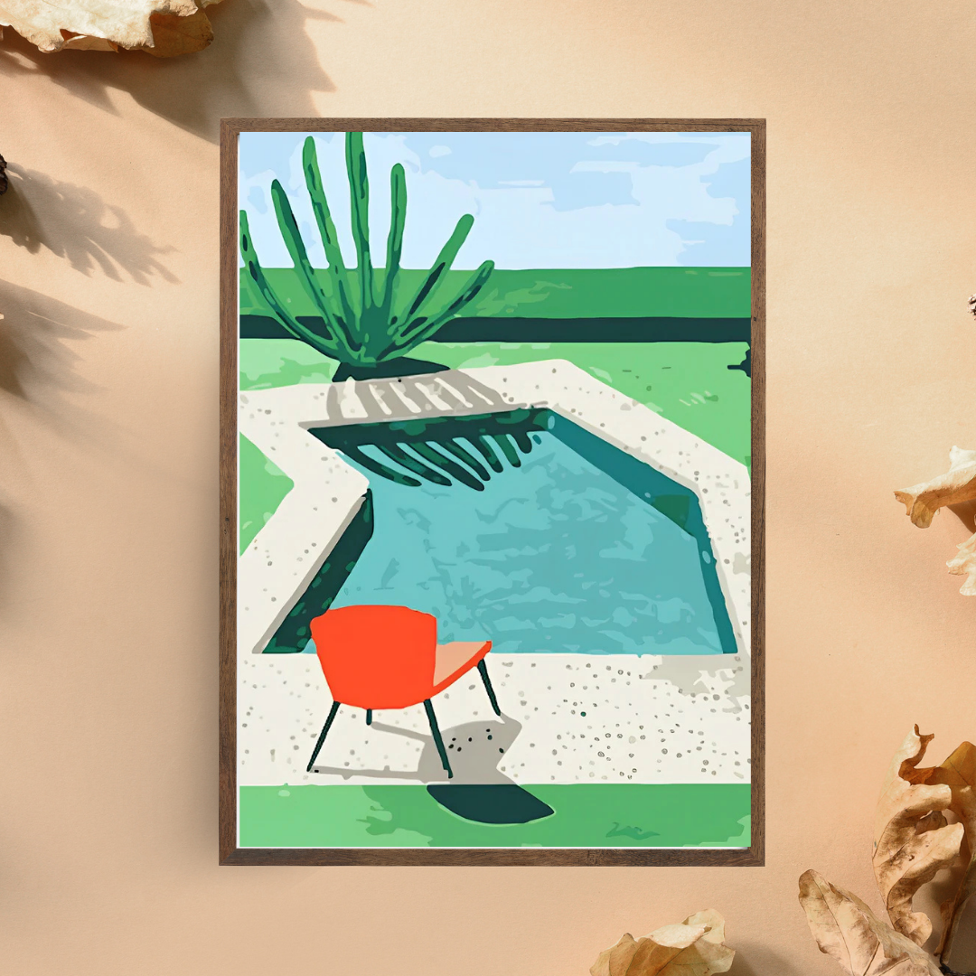 Malen Nach Zahlen - Roter Stuhl und Schwimmbad