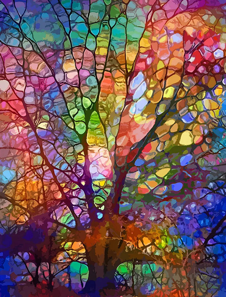 Malen nach Zahlen - Abstrakter bunter Baum