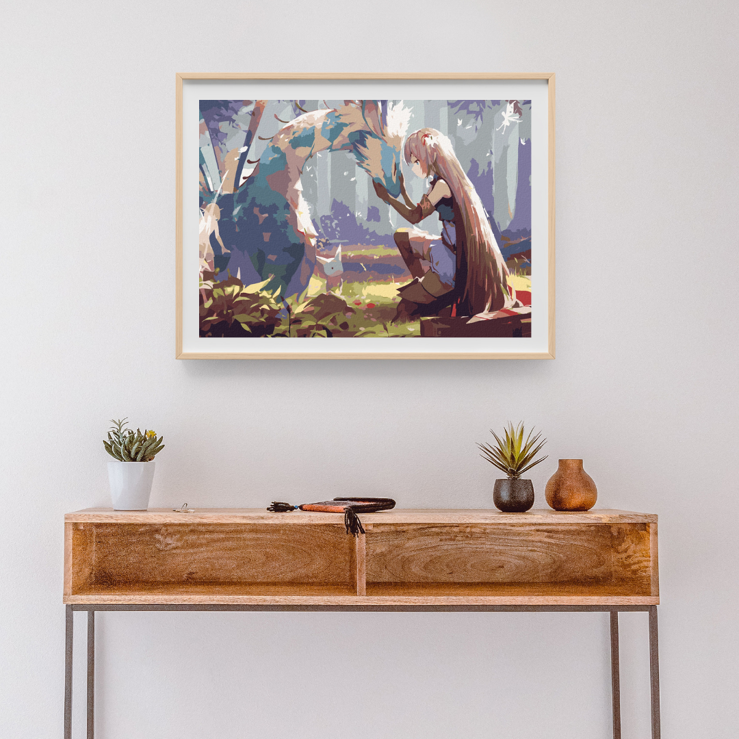 Malen nach Zahlen - Anime Mädchen Mit Einem Drachen