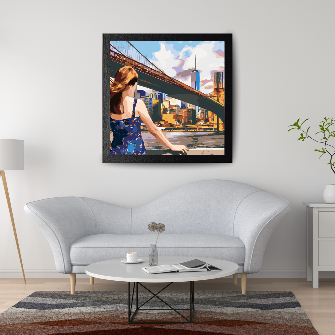 Malen nach Zahlen - Frau An Der Brooklyn Bridge In New York