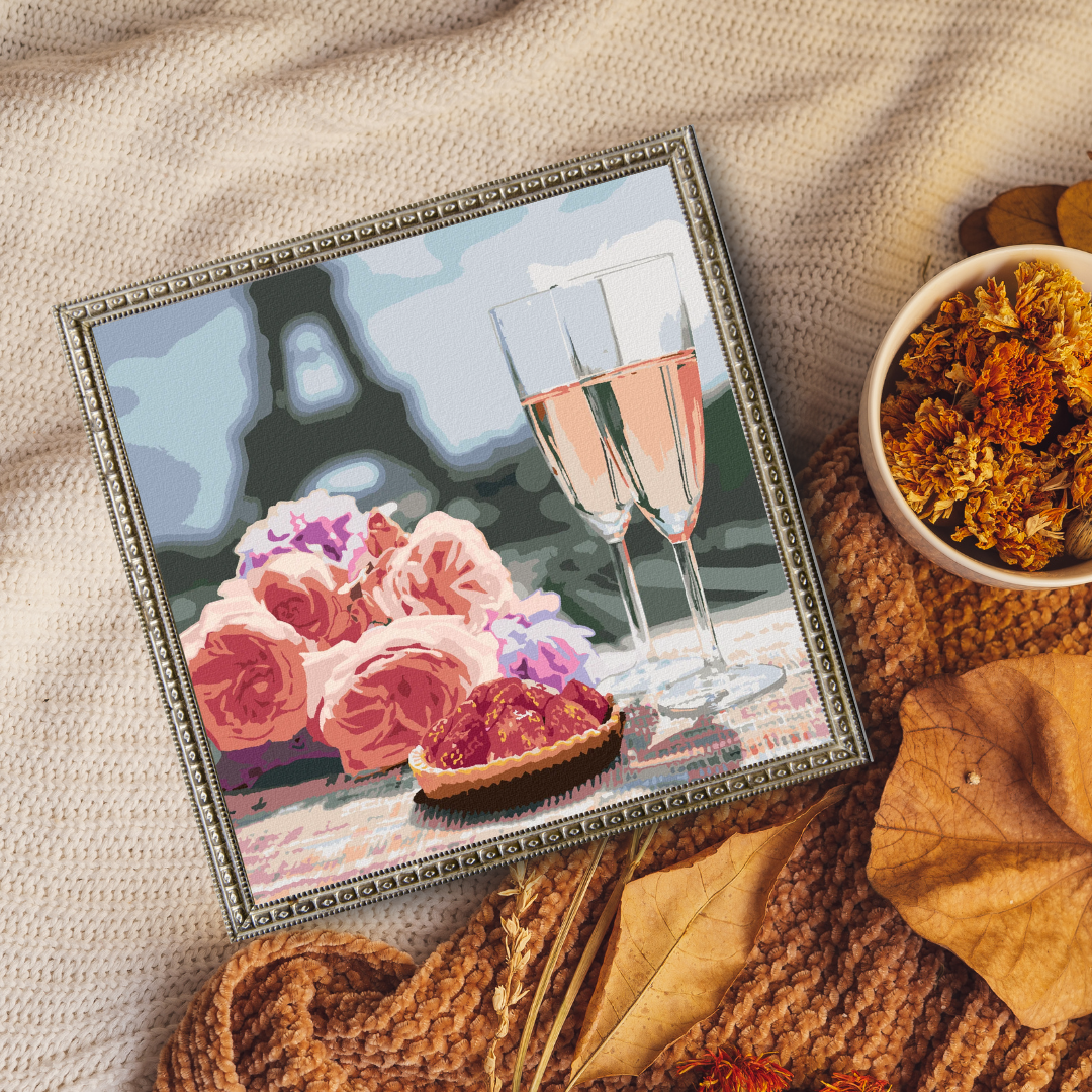 Malen nach Zahlen - Gläser Und Rosen in Paris Und Der Eiffelturm