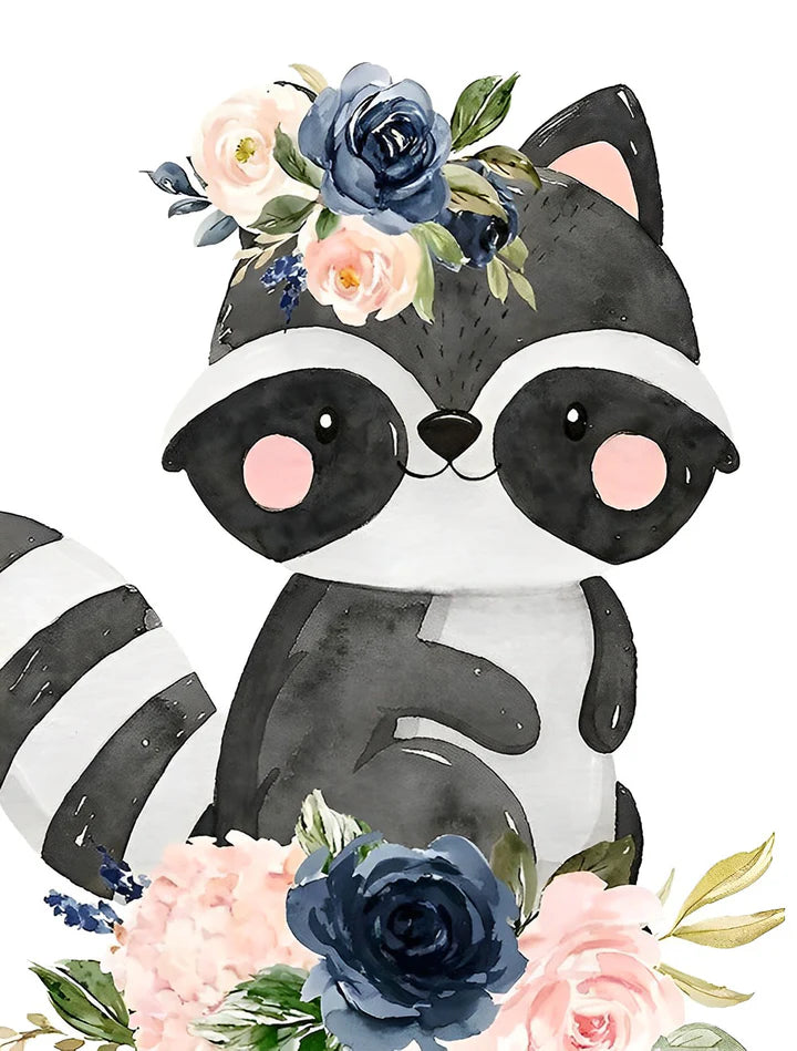 Malen nach Zahlen - Niedlicher Waschbär mit Blumen