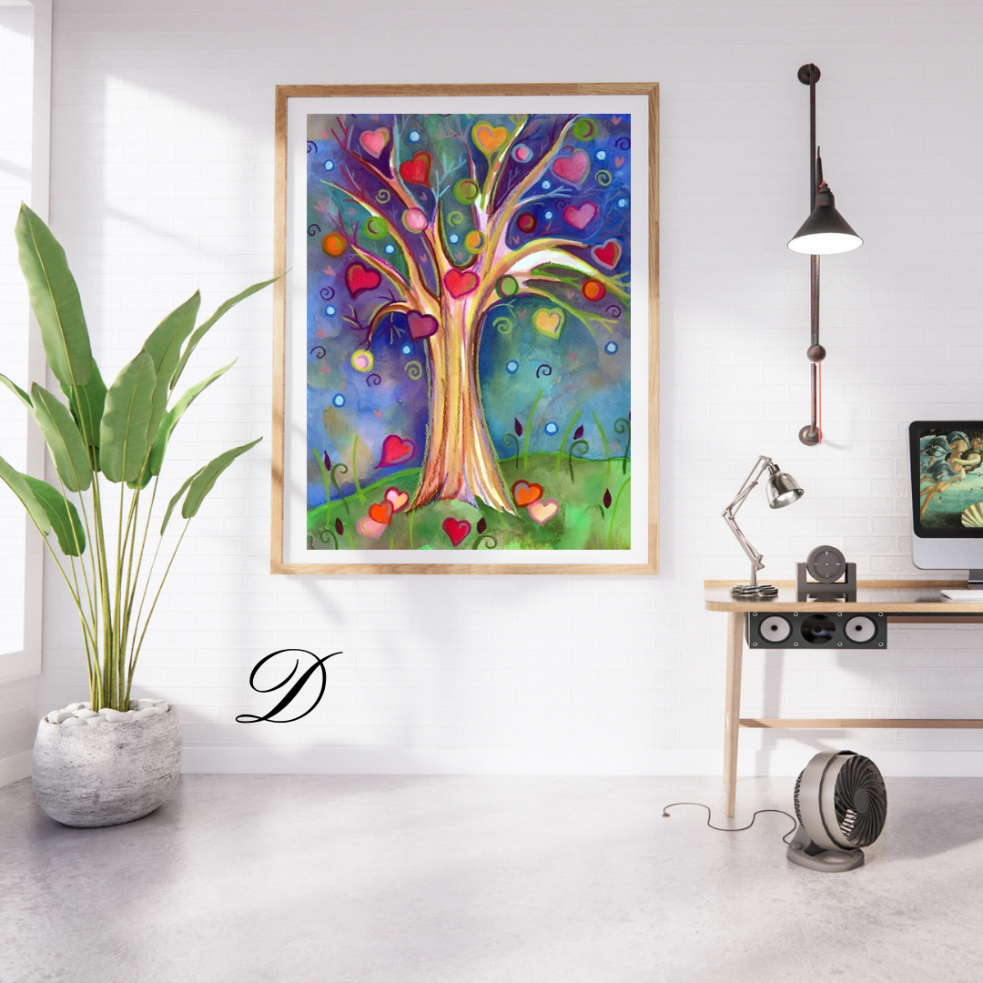 Malen nach Zahlen - Abstrakter Baum mit bunten Herzen