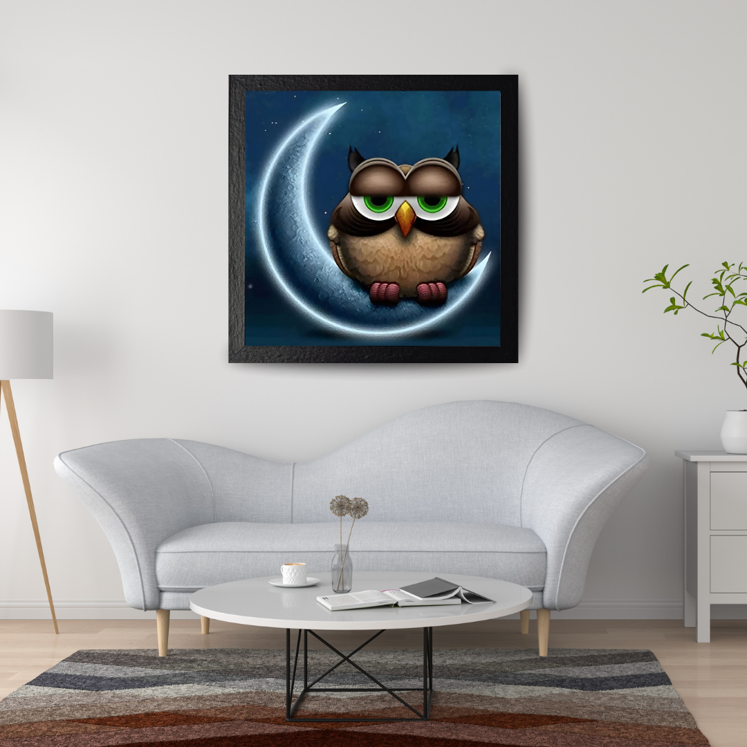 Malen nach Zahlen - Cartoon Eule auf dem Mond