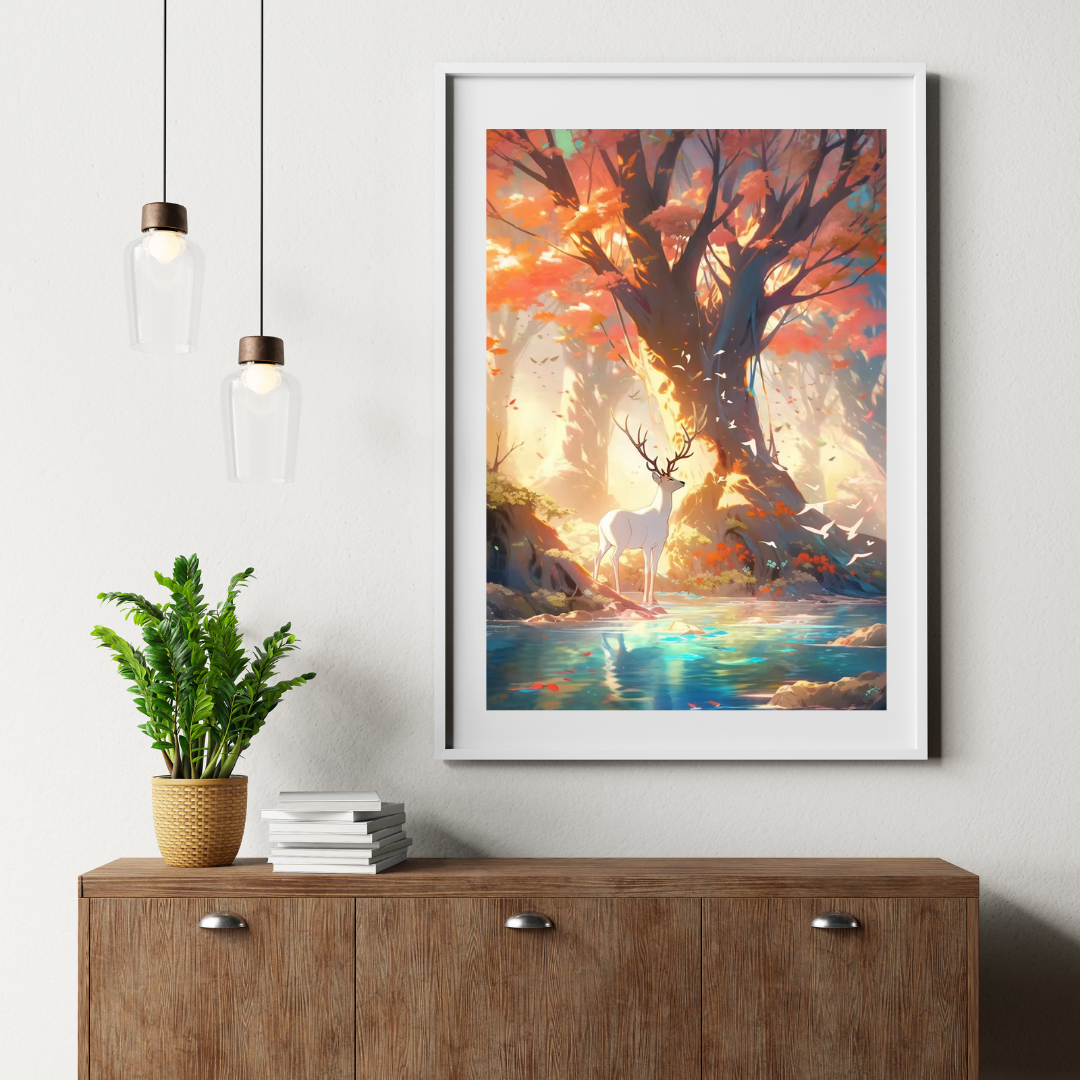 Malen nach Zahlen - Das weiße Hirsch im Herbstwald