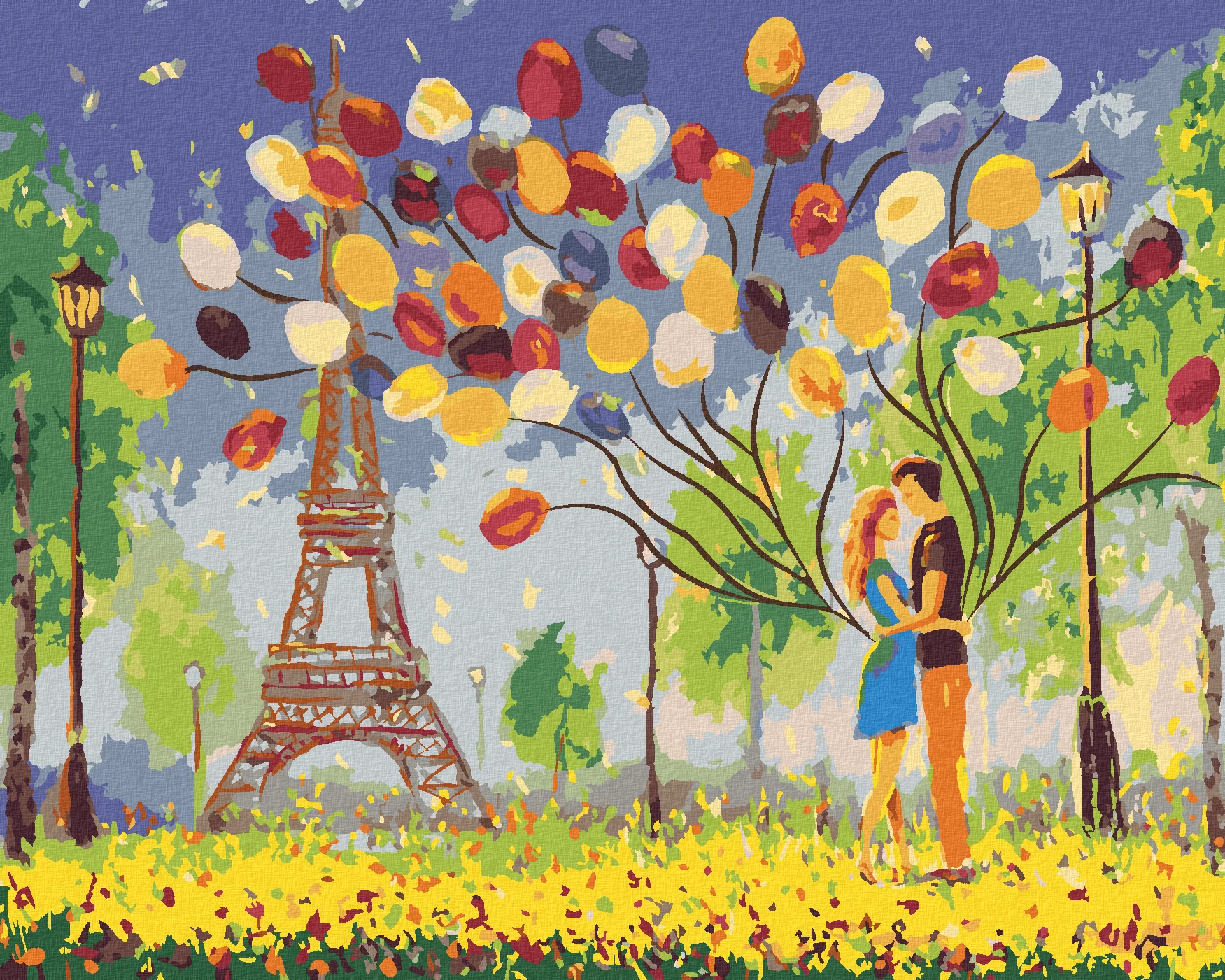 Malen nach Zahlen - Ein Paar Mit Luftballons in Paris