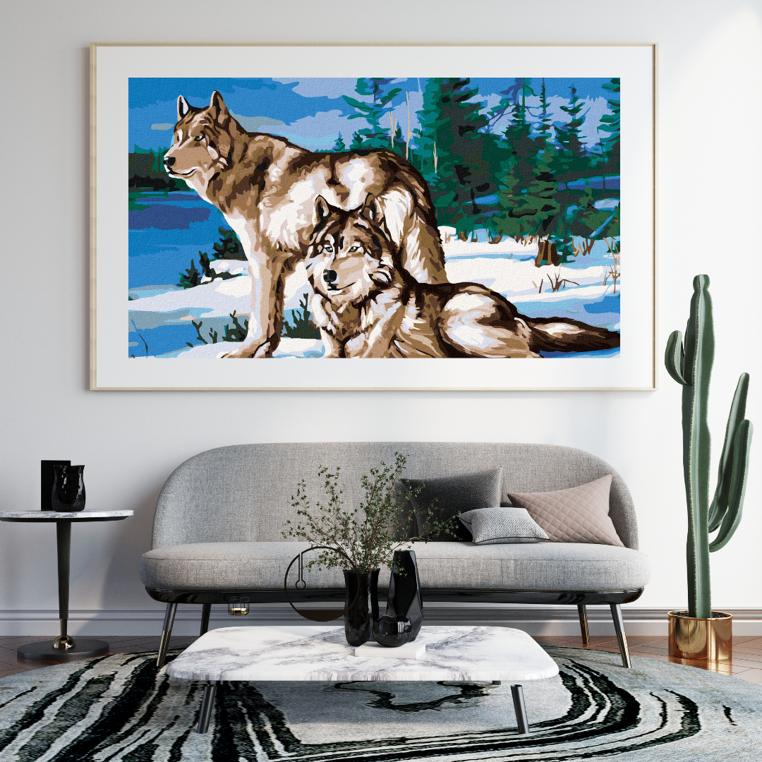 Malen nach Zahlen - Ein Paar Wolfe Am Waldrand