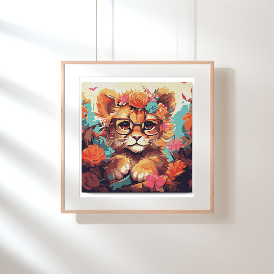 Malen nach Zahlen - Ein lustiger Löwe und die Blumen