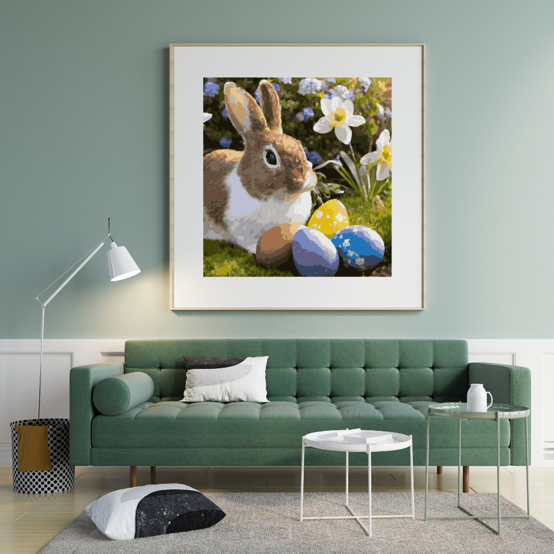 Malen nach Zahlen - Ein süßer Hase mit Ostereiern