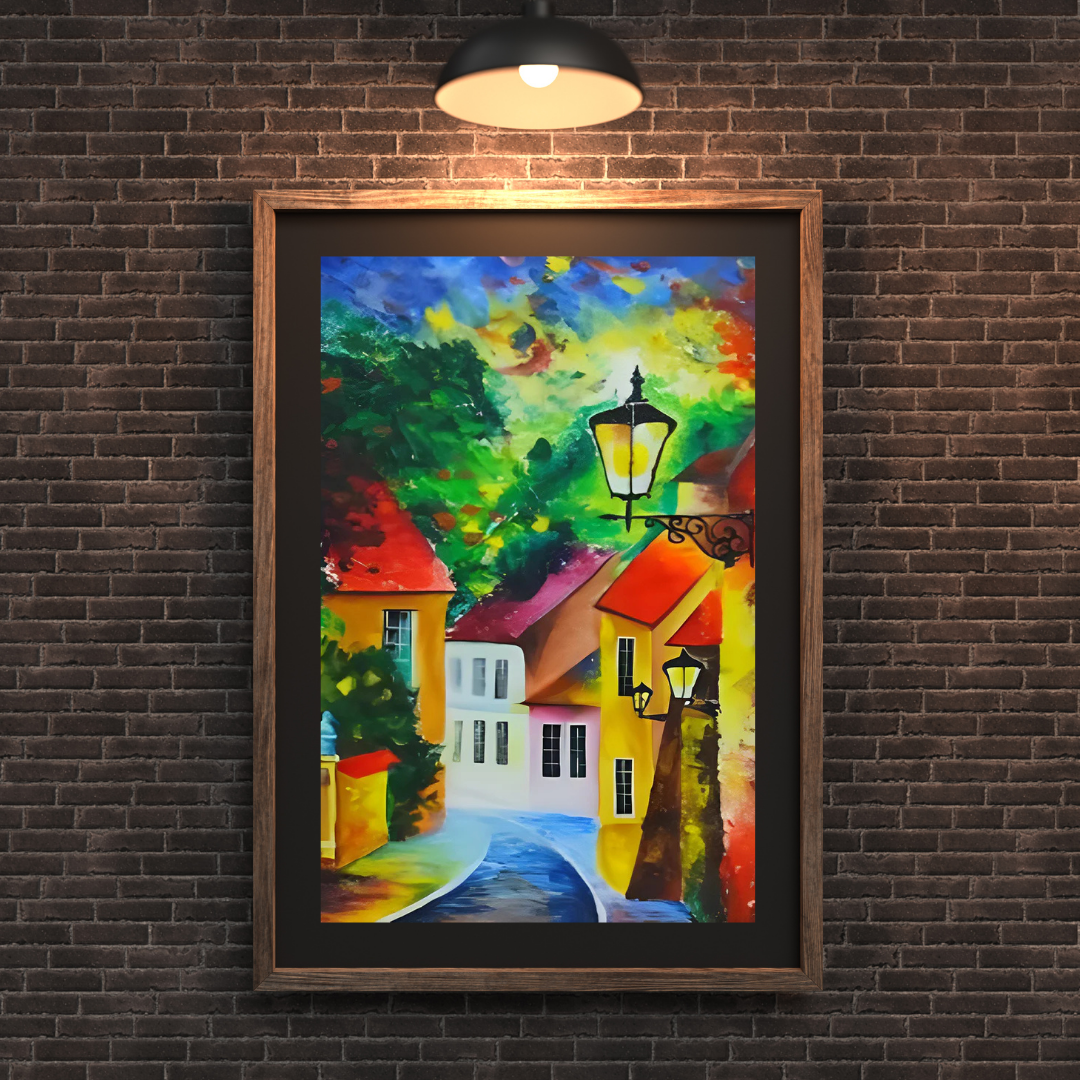 Malen nach Zahlen - Farbiges Haus und Straßenlaternen