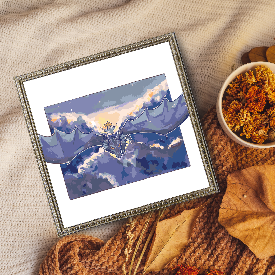 Malen nach Zahlen - Fliegendes Mädchen Auf Einem Drachen