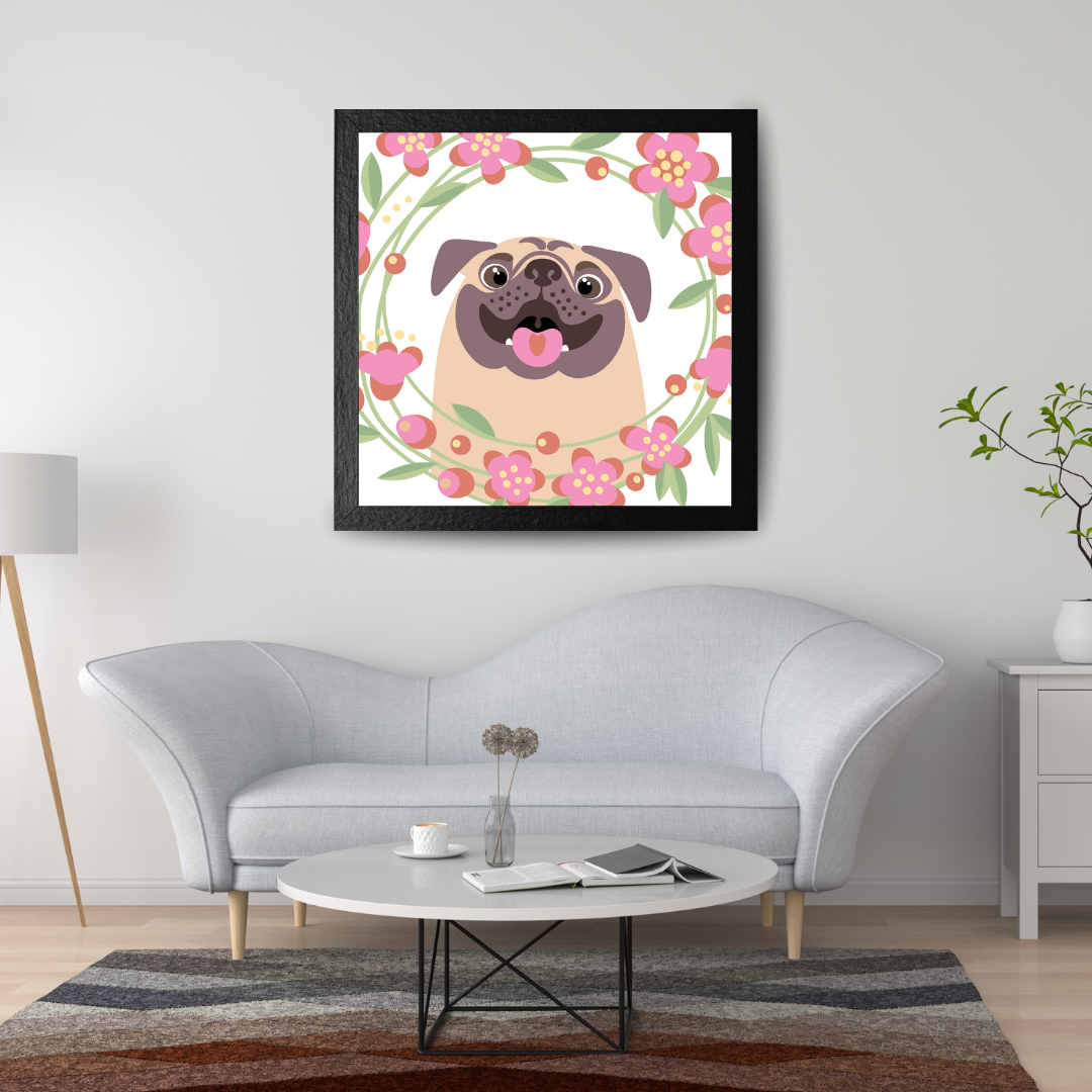 Malen nach Zahlen - Glücklicher Mops Mit Blumen