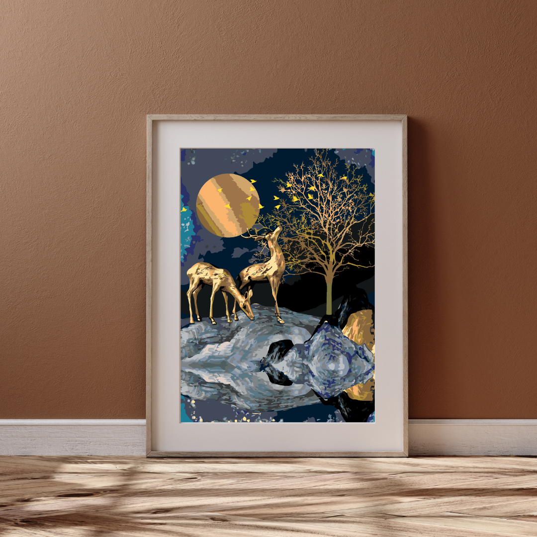 Malen nach Zahlen - Goldener Hirsch Auf Dem Felsen