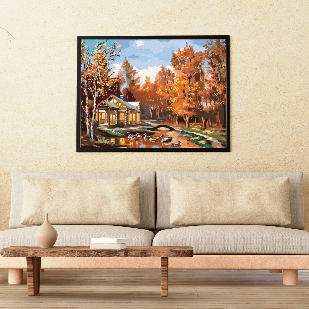 Malen nach Zahlen - Hütte Im Herbstwald Und Enten