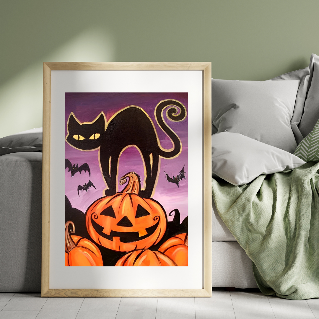 Malen nach Zahlen - Halloween Schwarze Katze auf dem Kürbis