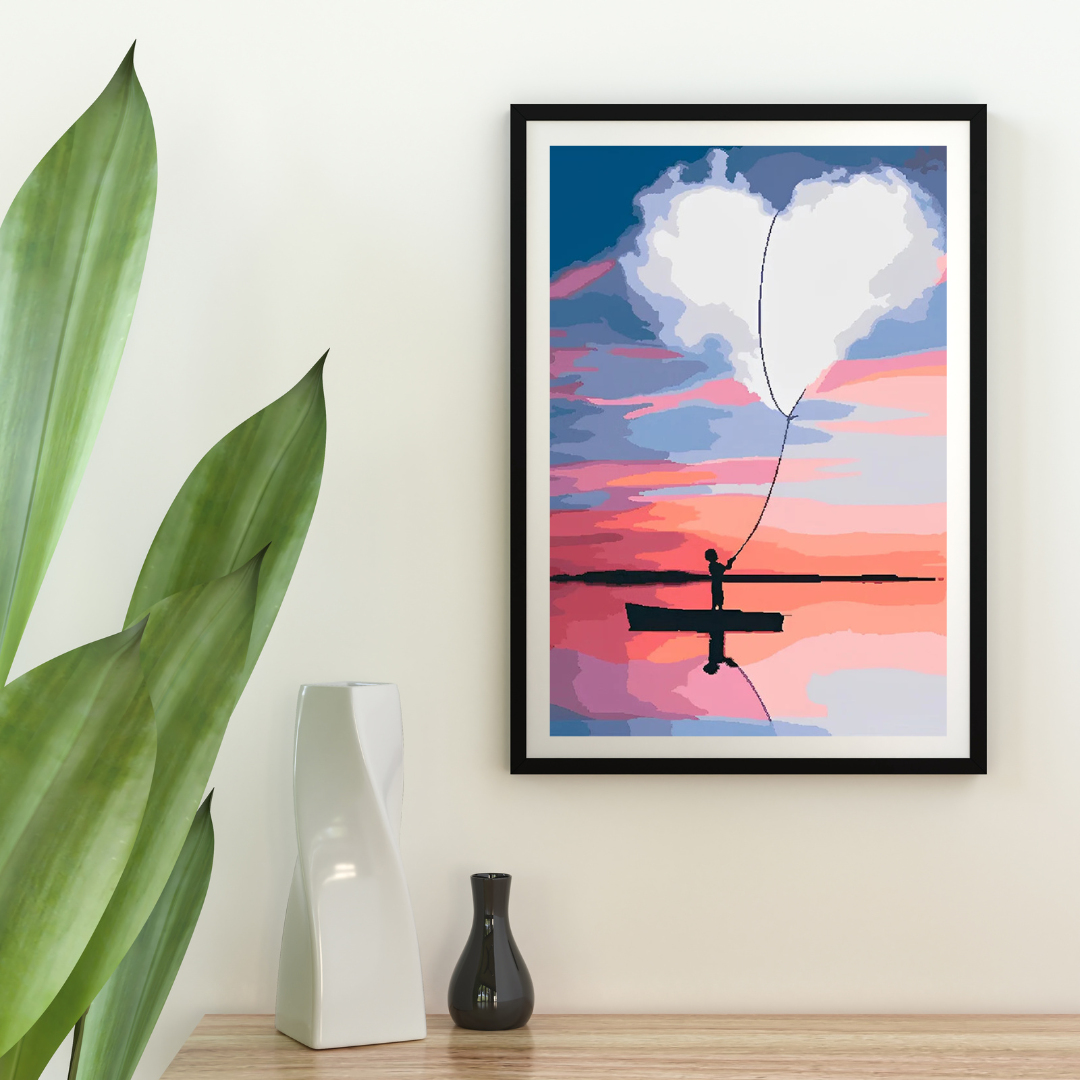 Malen nach Zahlen - Herzförmige weiße Wolke