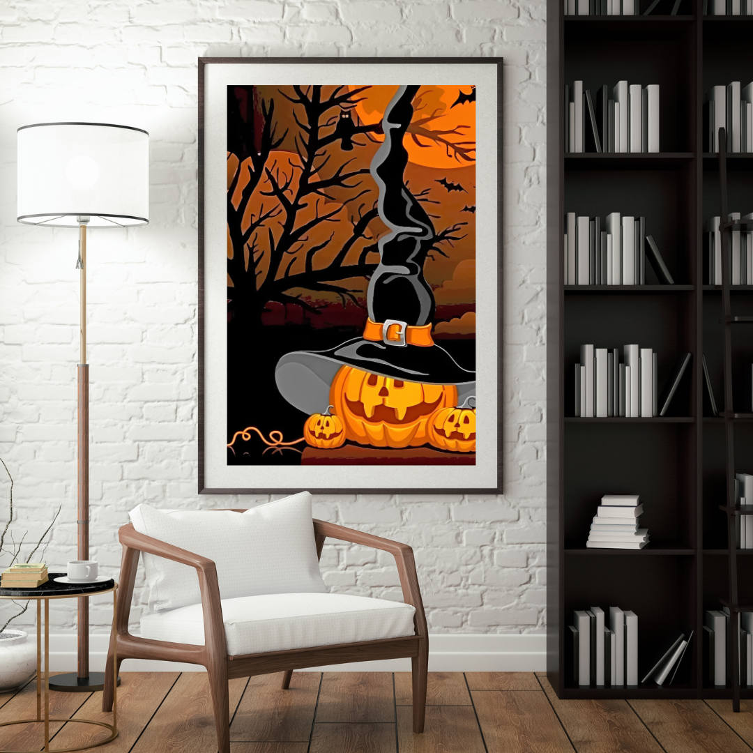 Malen nach Zahlen - Kürbislaterne und langer Hut