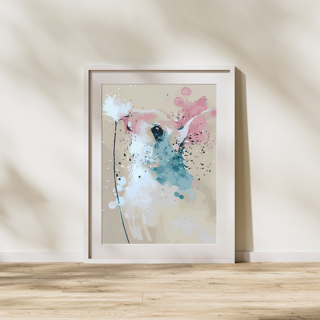 Malen nach Zahlen - Kaninchen und Pusteblume in Wasserfarben